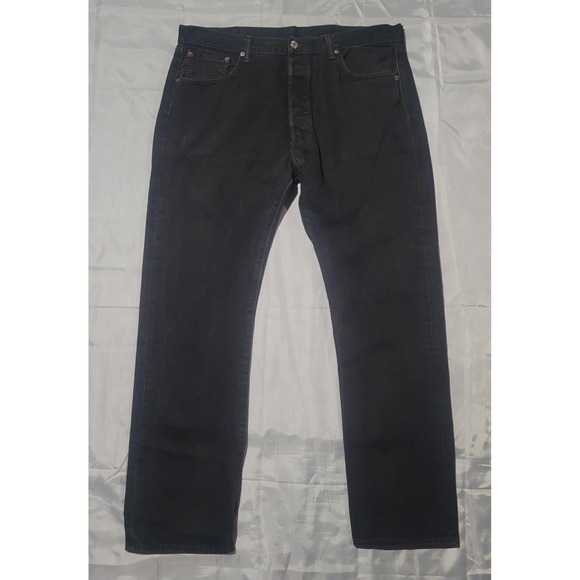 Levis 501 Jeans Mens Size 36x34 Straight Leg Button Fly‎ Black Denim - Picture 1 of 12